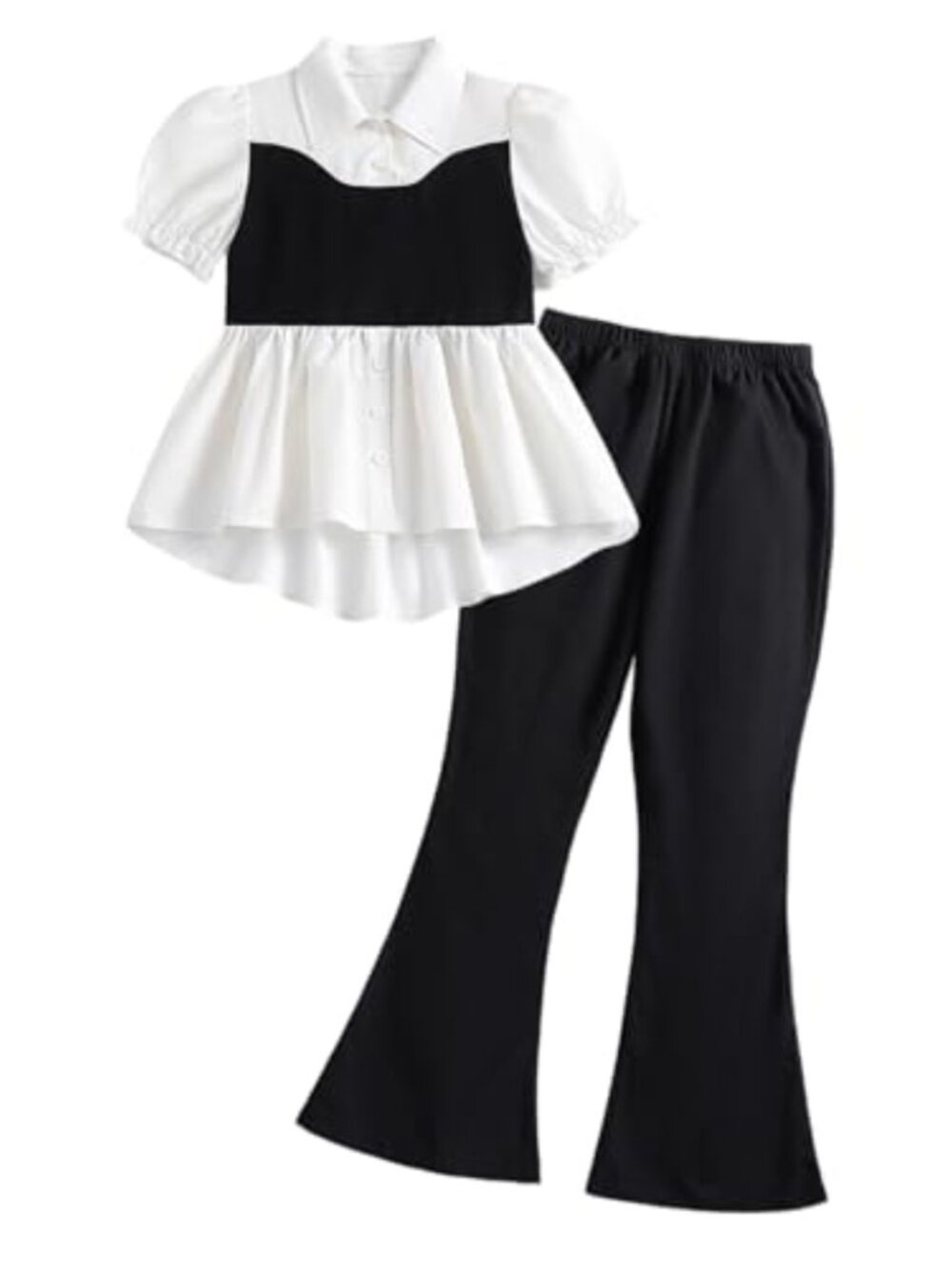 Girls 2-Piece Long Sleeve Top & Flare Pants Set Ruffle Ribbed Fall Winter Outfit